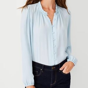 NWT Ann Taylor Blue Mixed Media Button Top Large